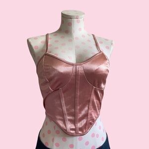 Pink Satin Corset Tank Top